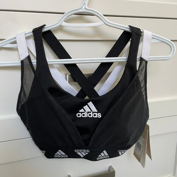 Adidas Circuit MS Sports Bra GM8300 Recycled Polyester Activewear Black+White S - Picture 2 of 10